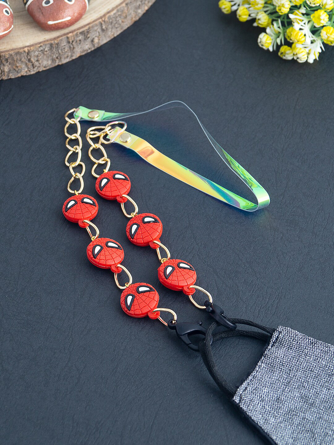 Golden Peacock Kids Red & Gold-Toned Mask Chain