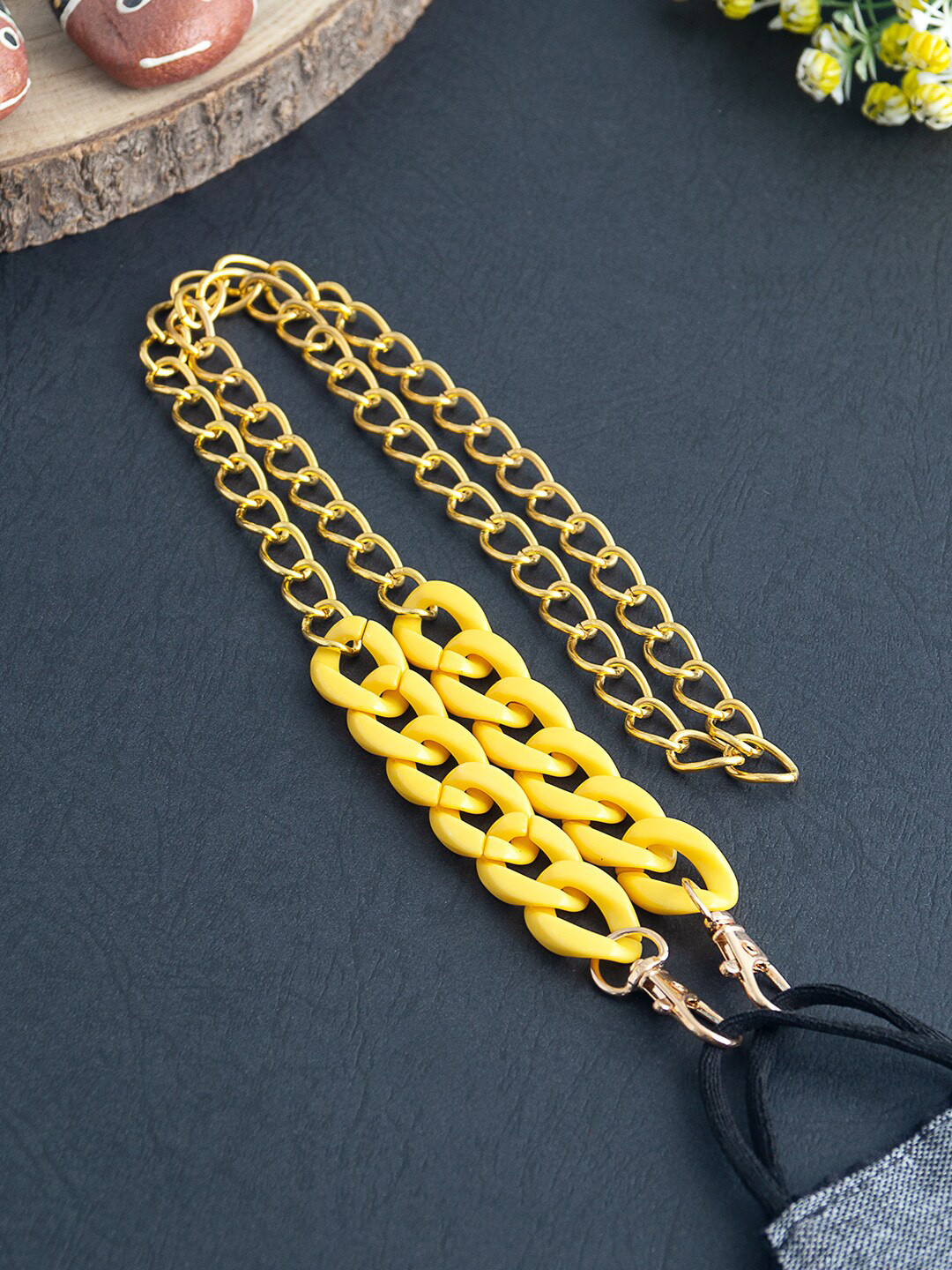 Golden Peacock Women Gold-Toned & Yellow Hooped Link Mask Chain