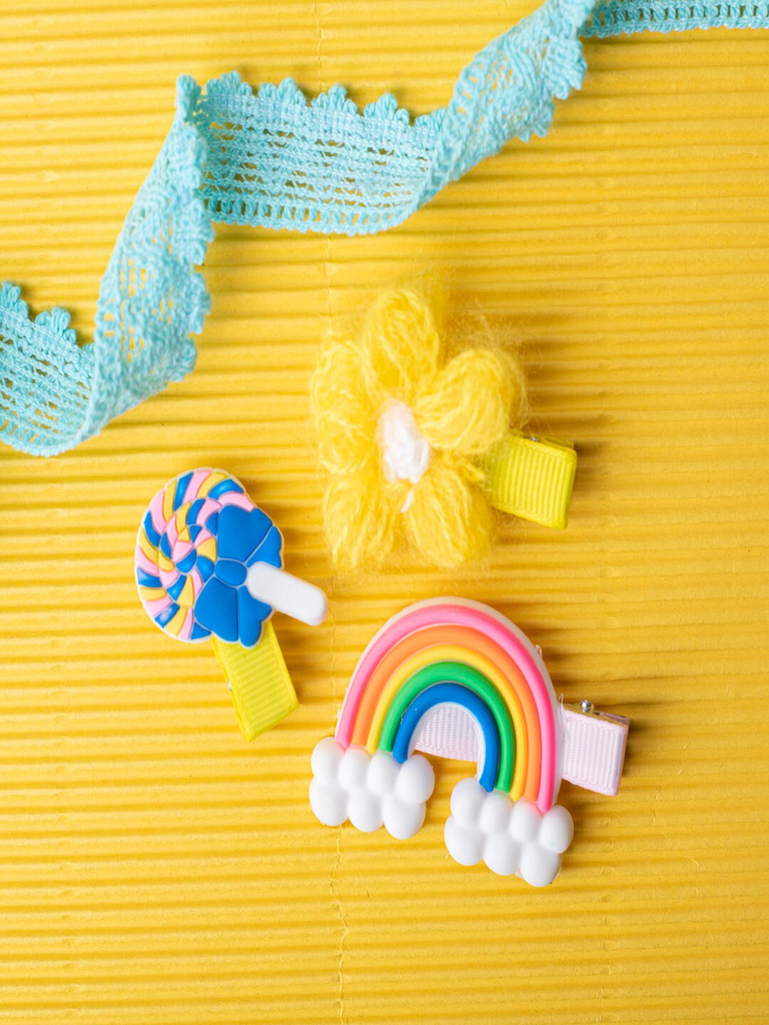 Jewelz Girls Yellow & White Set of 3 Alligator Hair Clips