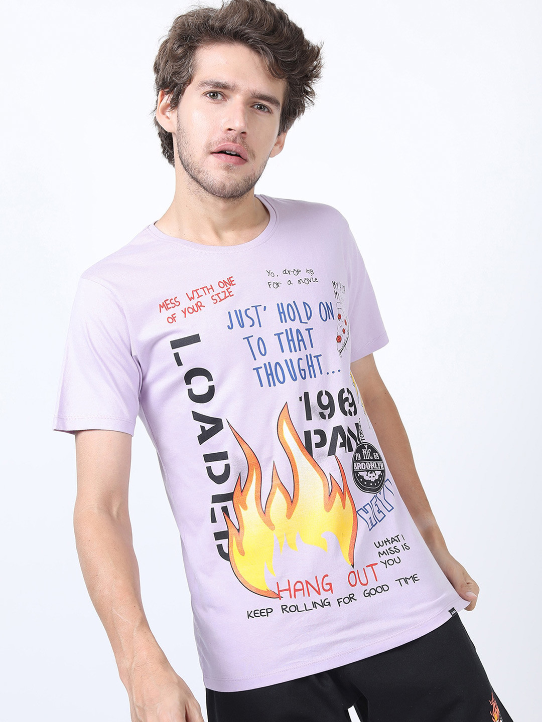 HIGHLANDER Men Pink Typography Printed Slim Fit T-shirt