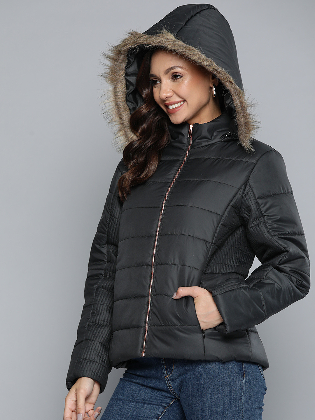HERE&NOW Women Solid Black Parka Jacket
