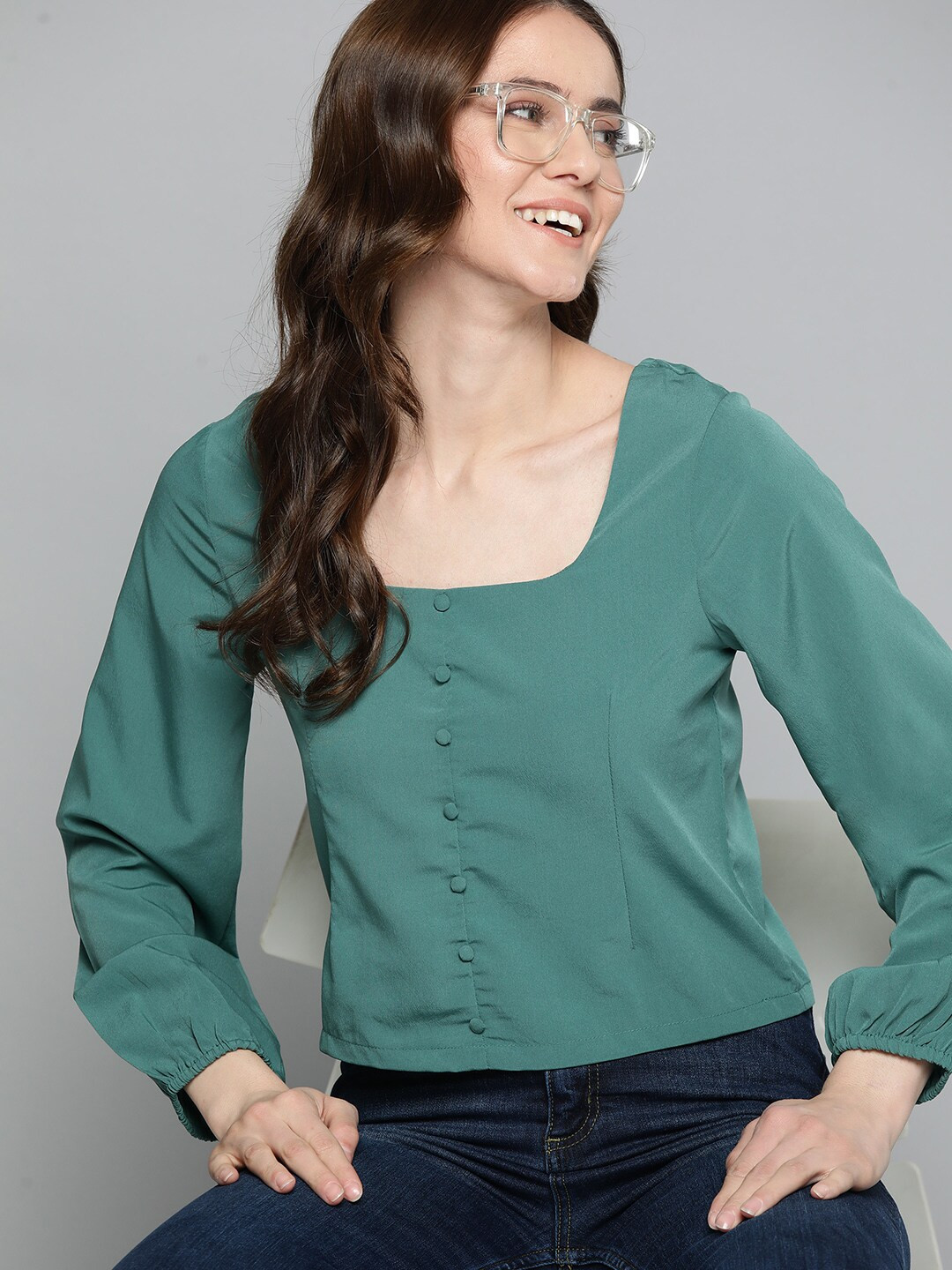 Mast & Harbour Button Detail Smocked Top