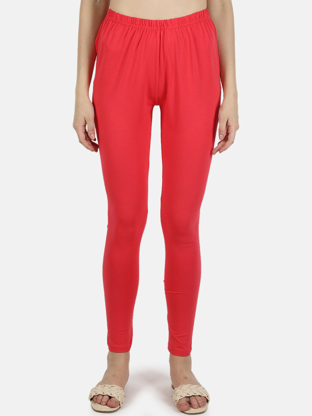 Monte Carlo Women Coral Pink Solid Ankle-Length Leggings