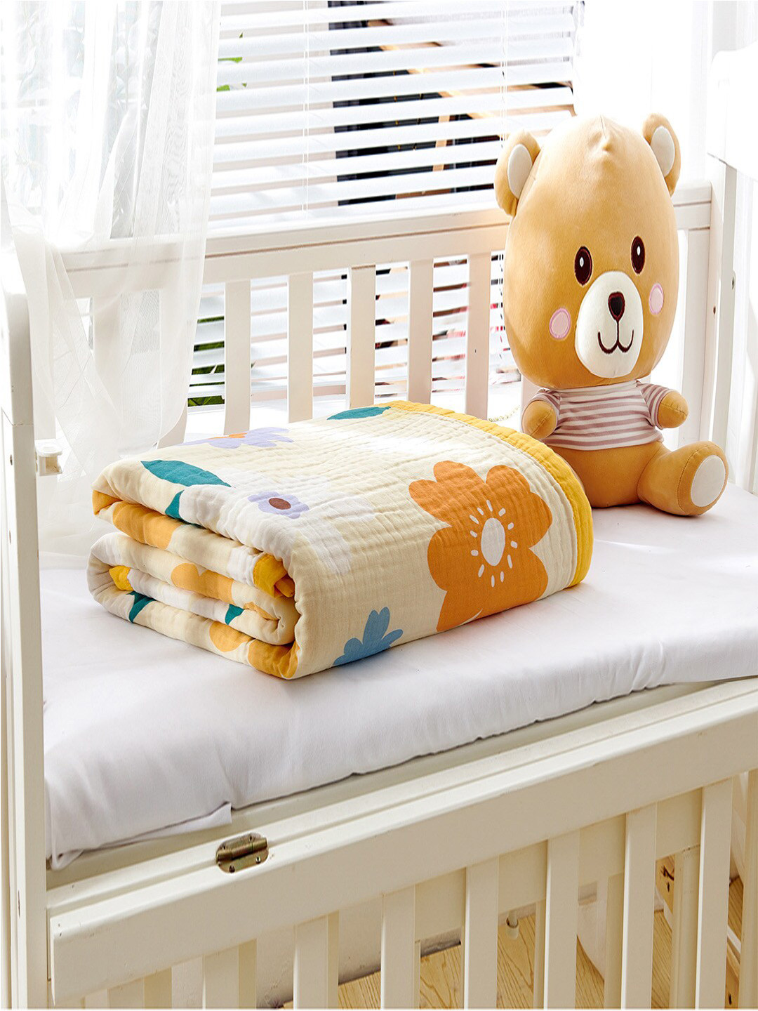 JC HOME Yellow & Green Floral Summer 300 GSM Single Bed Blanket