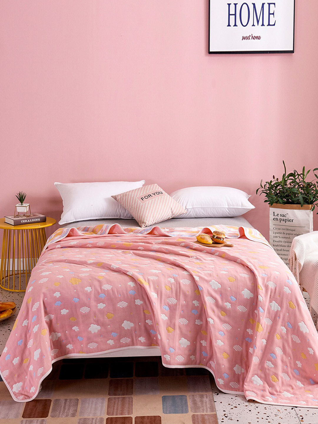 JC HOME Pink & White Summer 350 GSM Single Bed Blanket