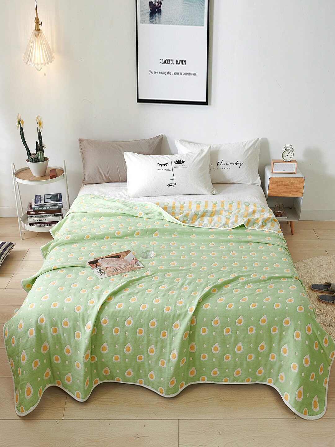 JC HOME Green & White Summer 350 GSM Double Queen Bed Blanket