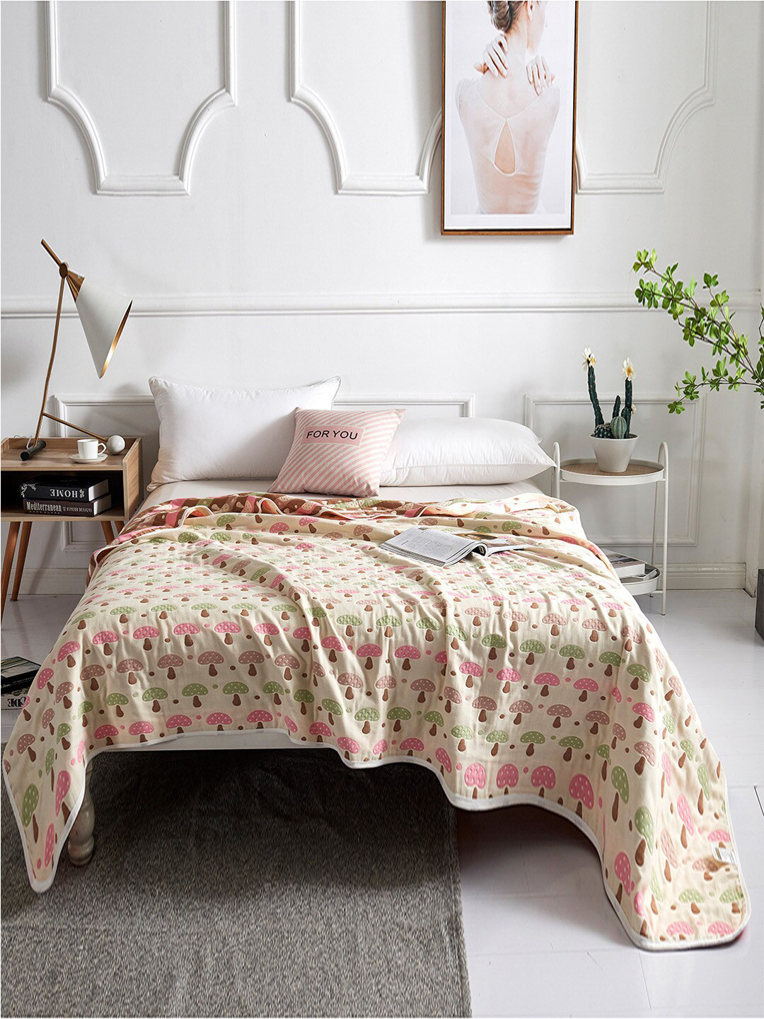 JC HOME Beige & Pink Summer 350 GSM Double Bed Blanket