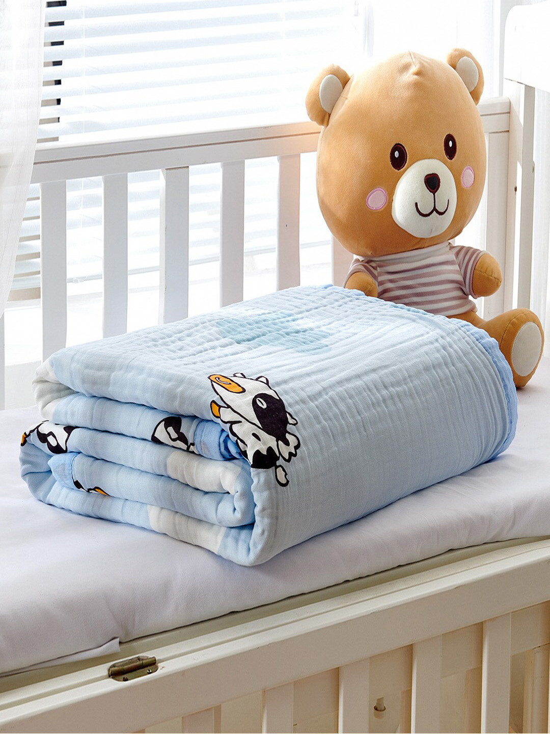 JC HOME Blue & Red Cartoon Characters Summer 300 GSM Crib Quilt