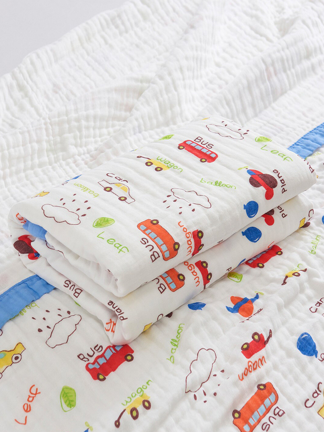 JC HOME White & Blue Summer 300 GSM Cotton Single Bed Blanket