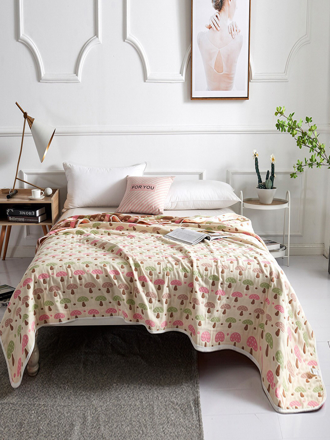 JC HOME Beige & Pink Summer 350 GSM Crib Blanket