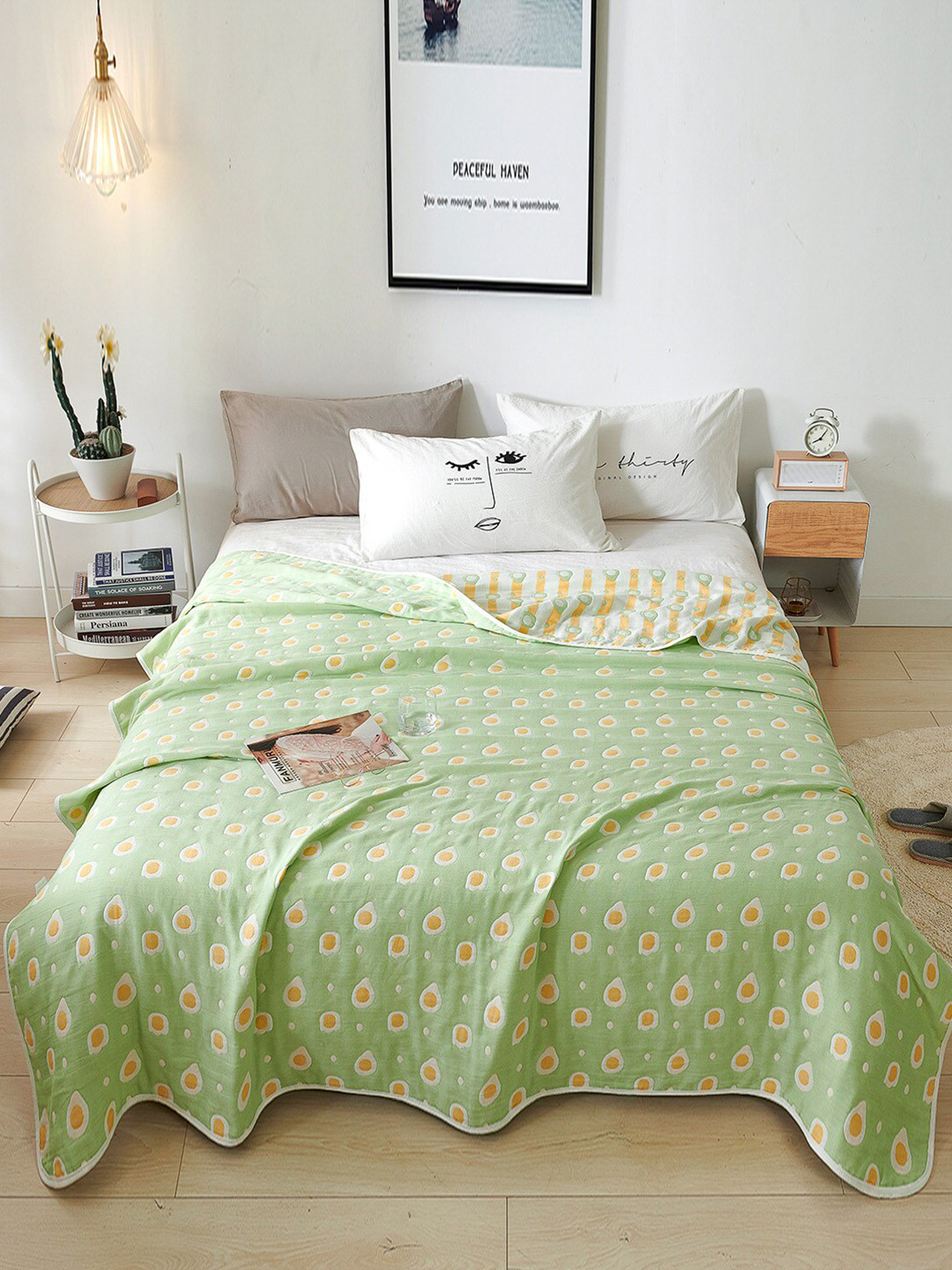 JC HOME Green & White Summer 350 GSM Cotton Single Bed Blanket