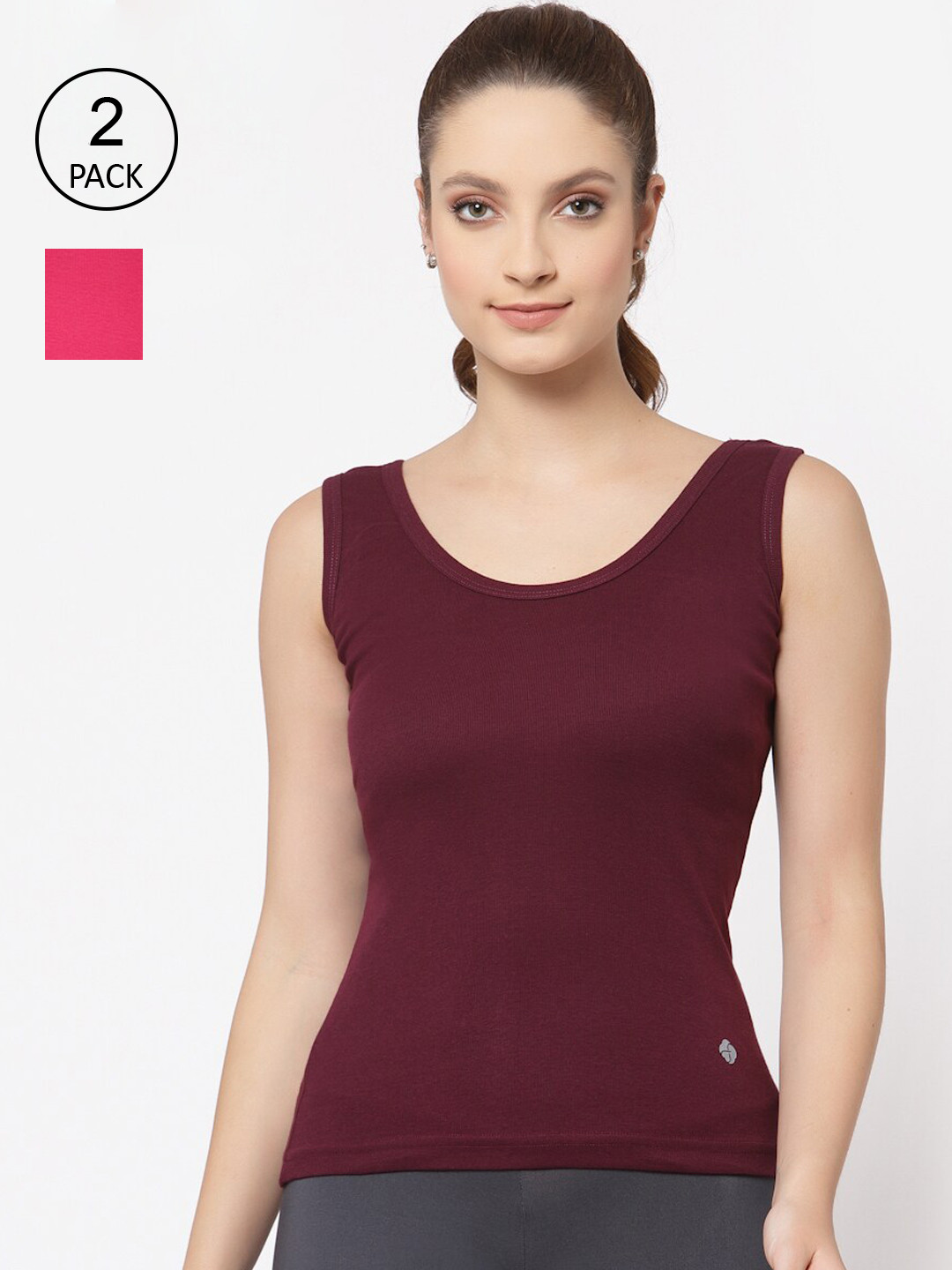 Floret Women Pack Of 2 Wine-Red & Magenta-Pink Solid Camisoles