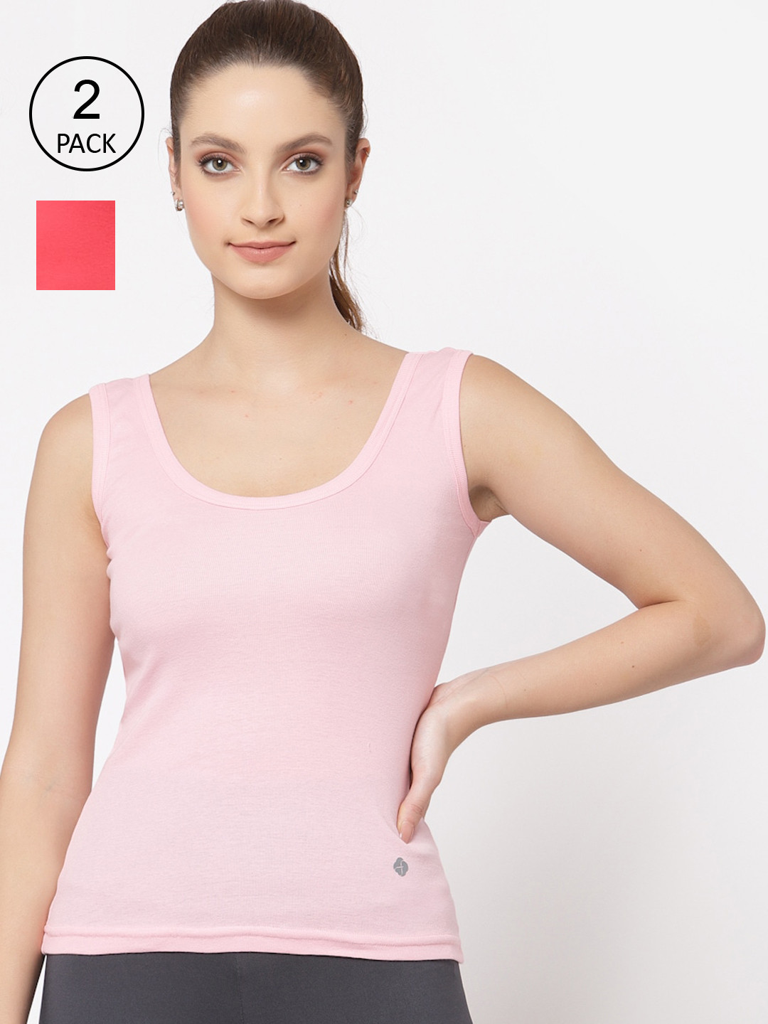 Floret  Women Pack of 2 Pink & Tomato Solid Cotton Camisoles
