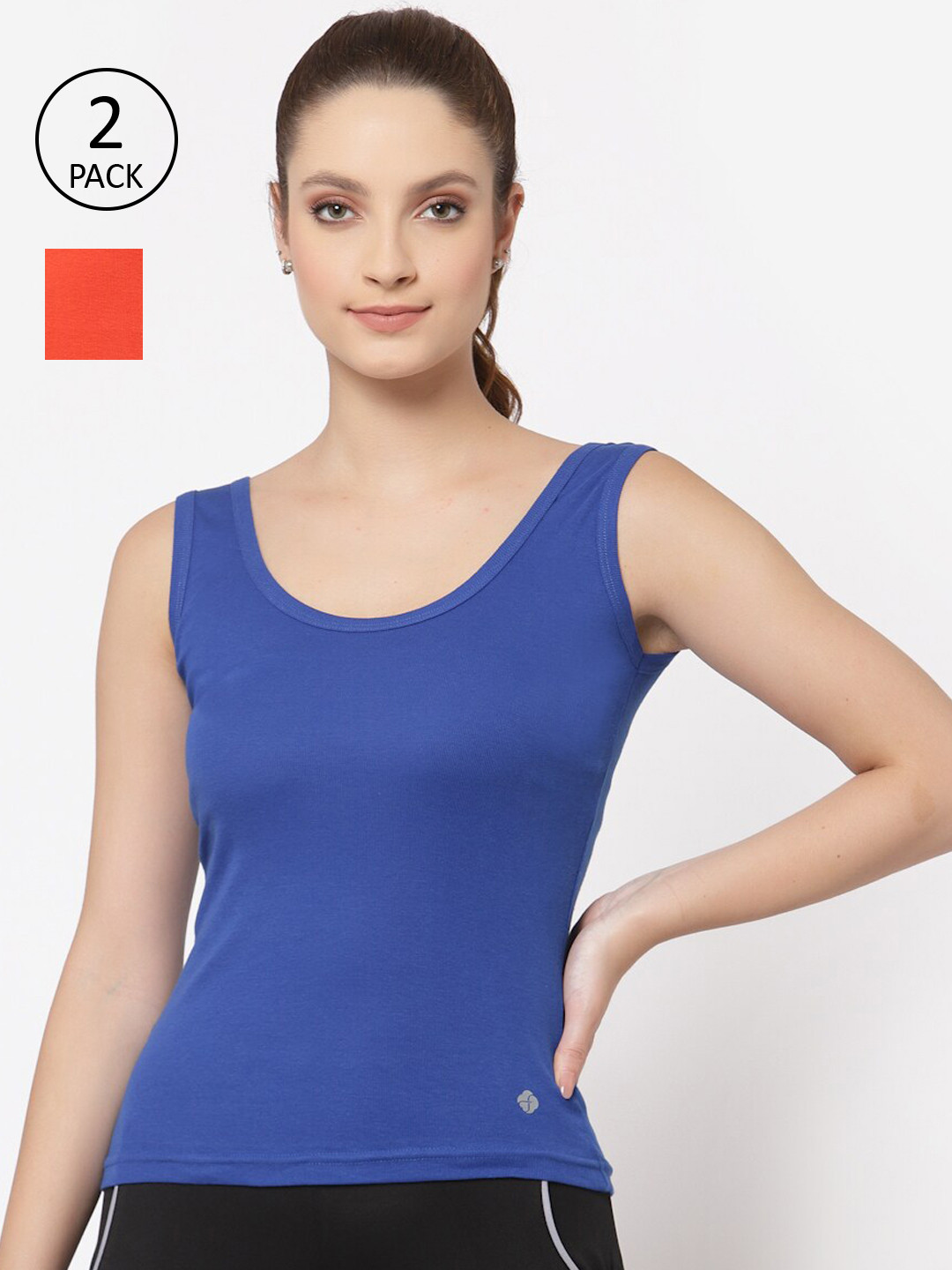 Floret Women Pack of 2 Blue & Orange Solid Camisoles