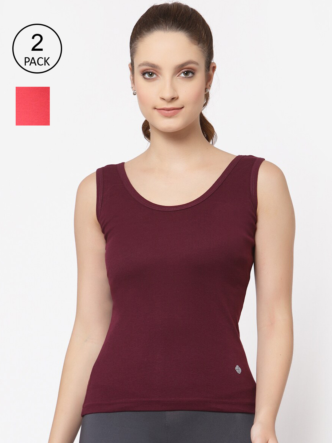 Floret Women Burgundy & Pink Pack Of 2  Solid Cotton Camisoles