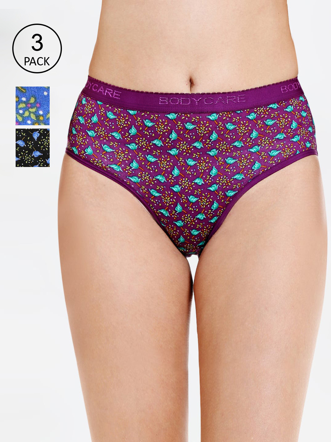 Bodycare Pack Of 3 Printed Cotton Multi-Colored Hipster Briefs
