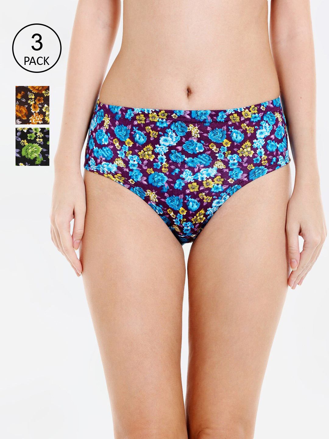 Bodycare Pack Of 3 Pure Cotton Multicolored Printed Hipster Briefs
