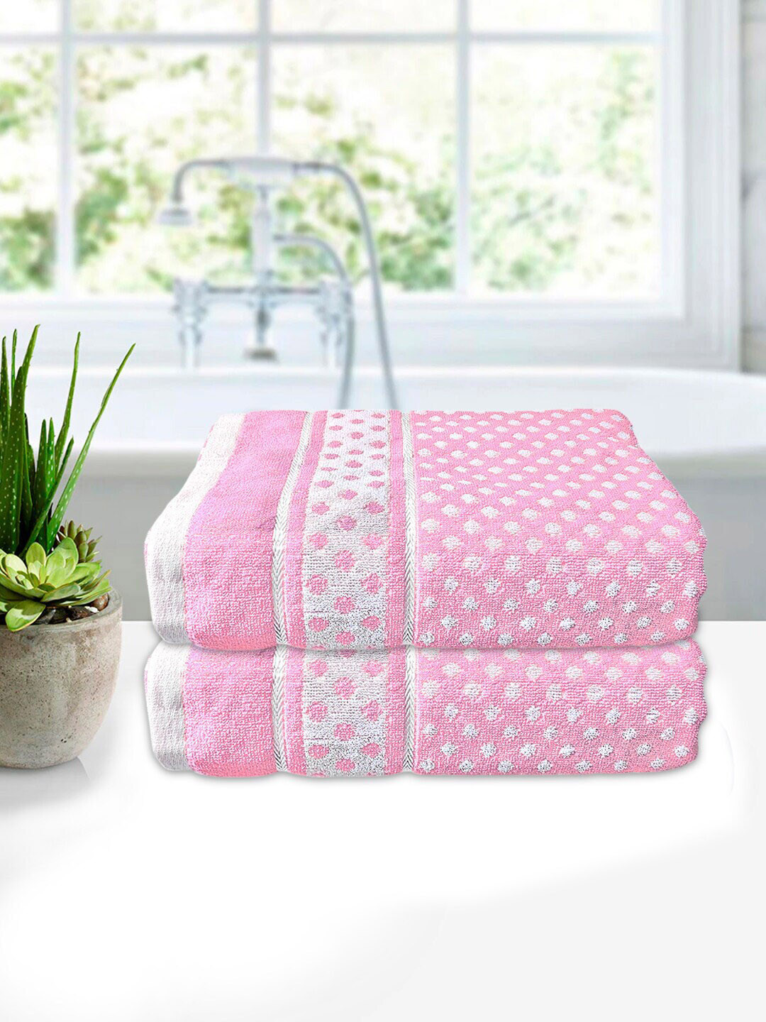 Kuber Industries Set of 2 Pink Soft Cotton 400 GSM Bath Towels