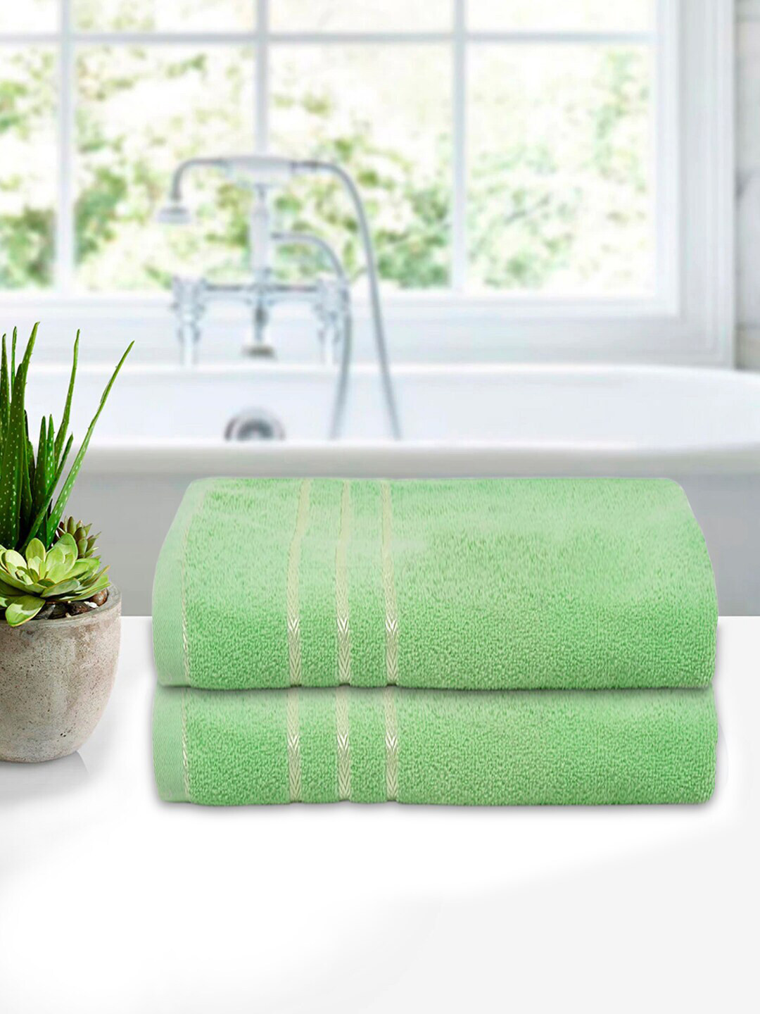 Kuber Industries Pack of 2 Green Solid Soft Cotton Bath Towel For Kids