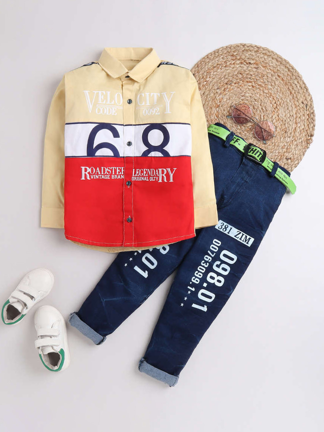 DKGF FASHION Boys Beige & Red Colourblocked Shirt