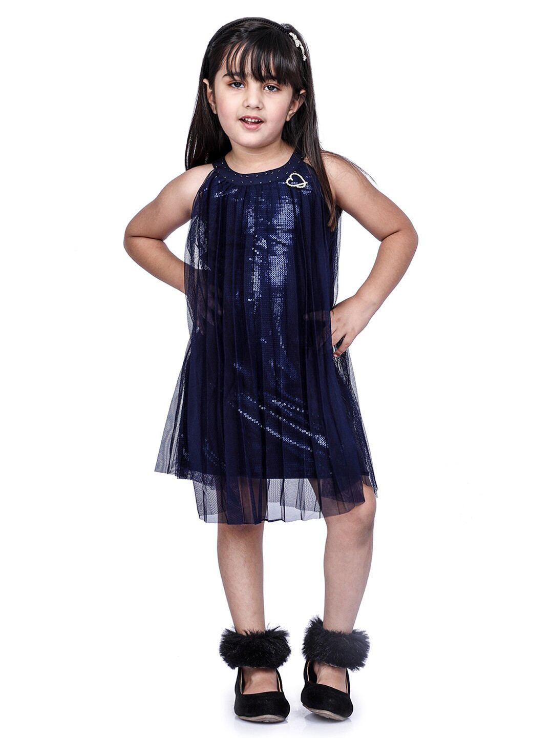 Peppermint Navy Blue Net A-Line Dress