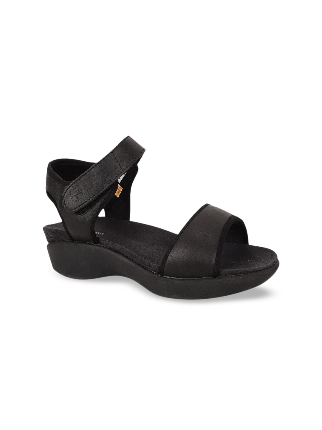 Hush Puppies Black Leather Wedge Sandals