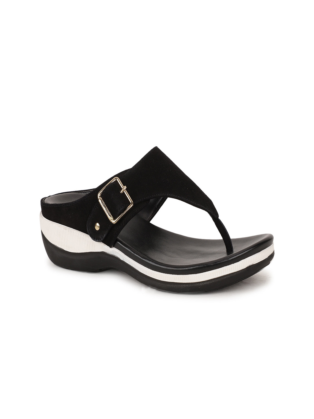 Hush Puppies Women Black Suede Wedge Sandals with Buckles