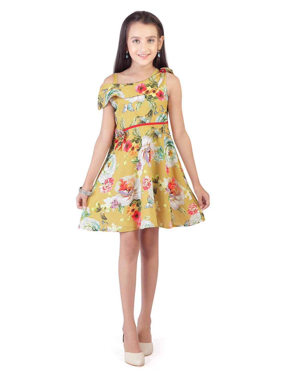 Tiny Girl Mustard Yellow Floral Sheath Dress