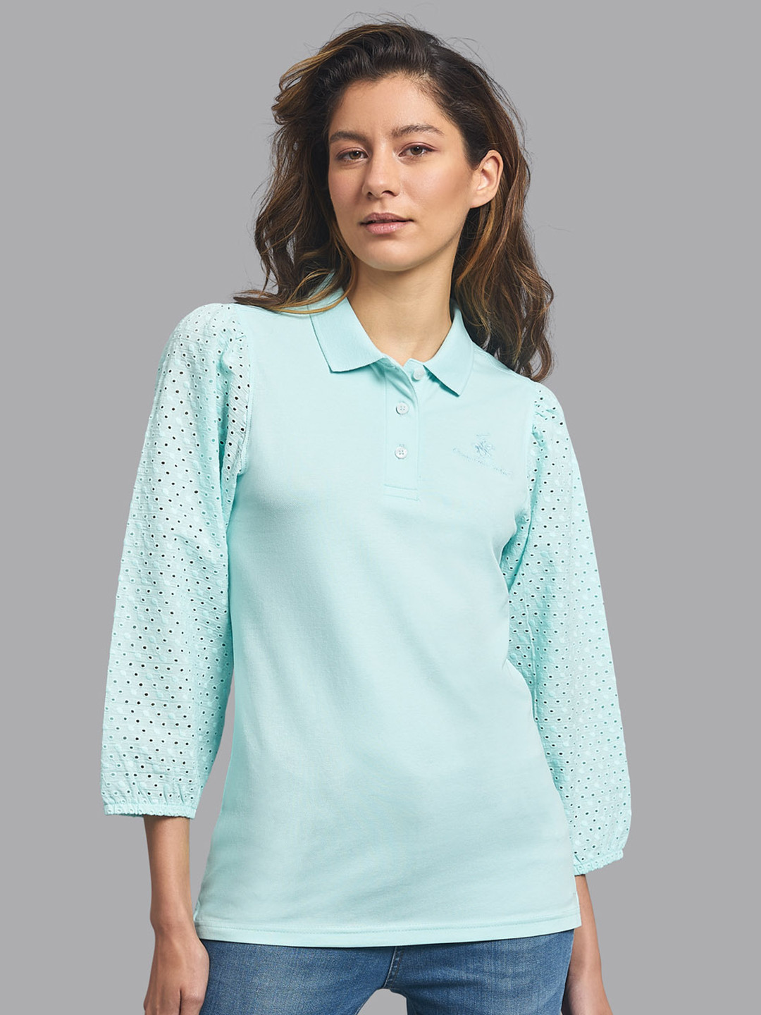 Beverly Hills Polo Club Women Blue Polo Collar T-shirt