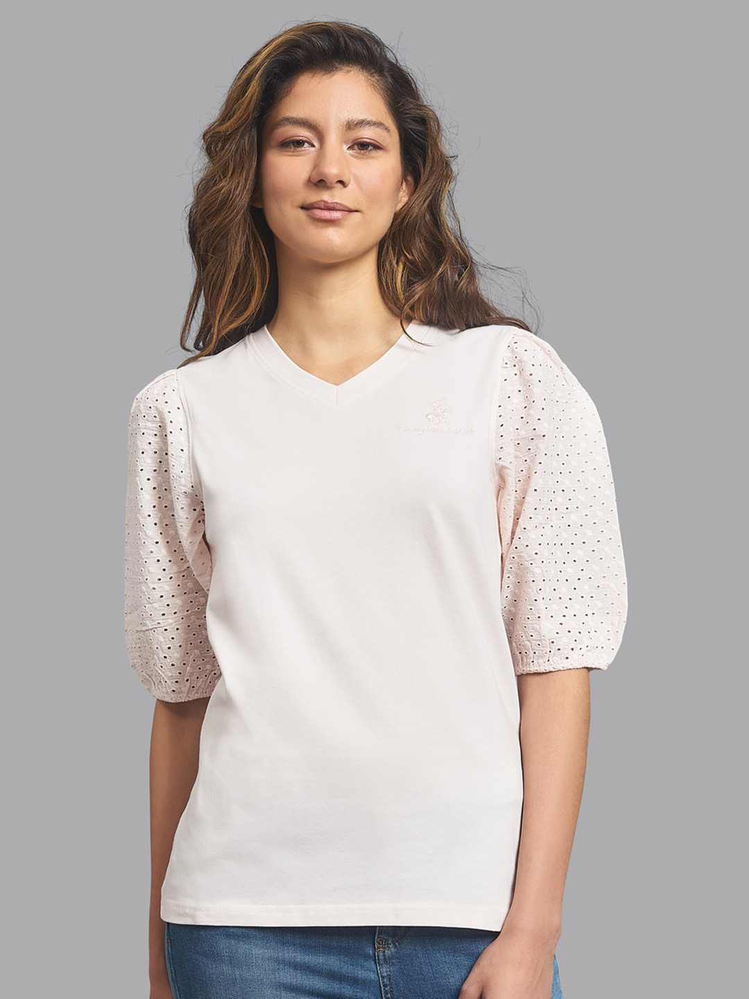 Beverly Hills Polo Club Women Pink V-Neck T-shirt