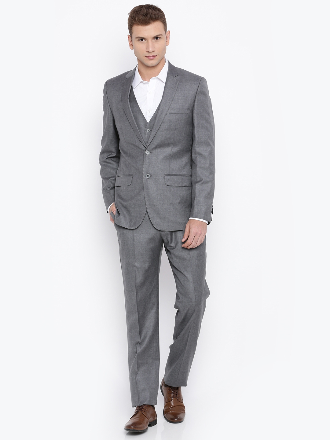 Raymond Grey Single Breasted Contemporary Fit Three Piece Suit