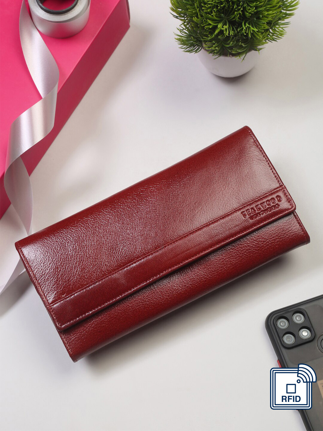 Teakwood Leathers Women Red Leather Two Fold Wallet