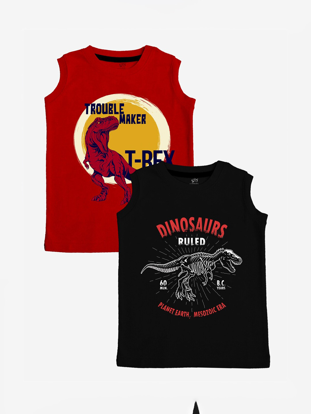 x2o Kids Pack Of 2 Black & Maroon Printed Pure Cotton Basic Innerwear Vests