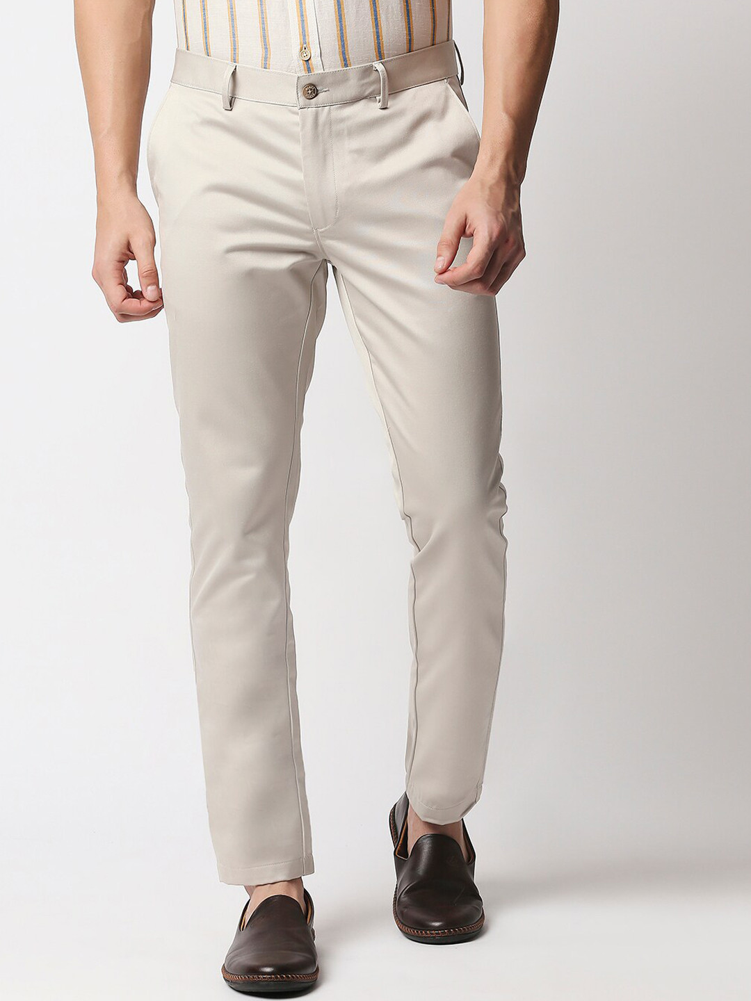 Basics Men Grey Tapered Fit Satin Trousers