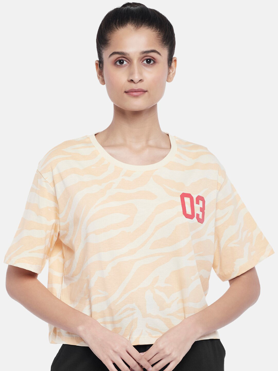 Ajile by Pantaloons Beige Print Extended Sleeves Top