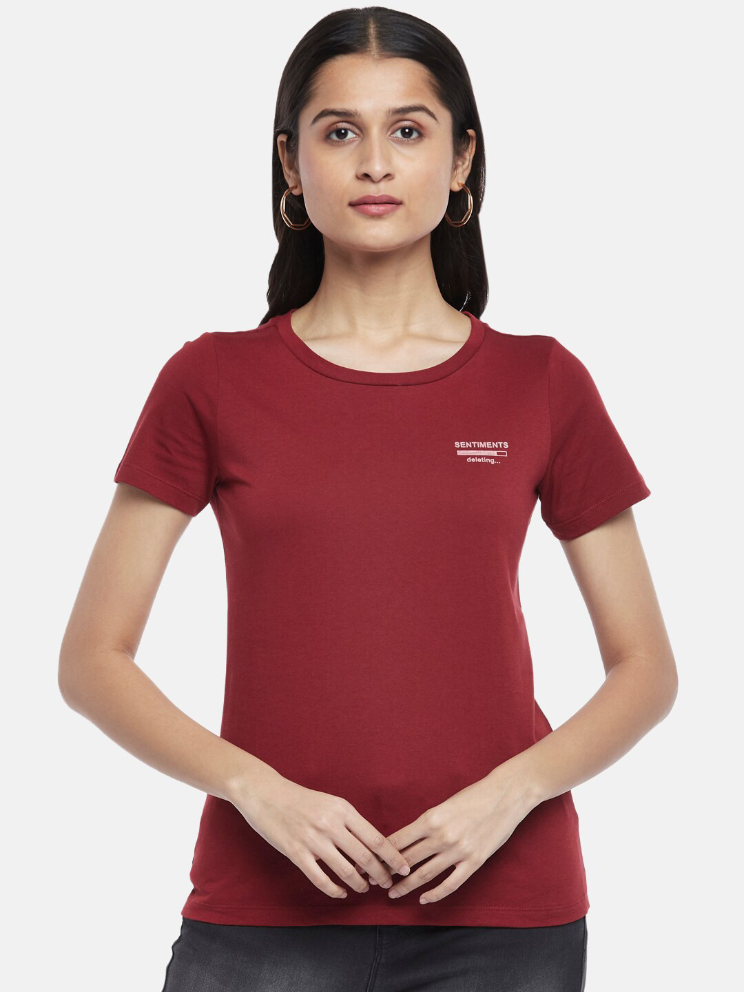 Honey by Pantaloons Women Maroon T-shirt