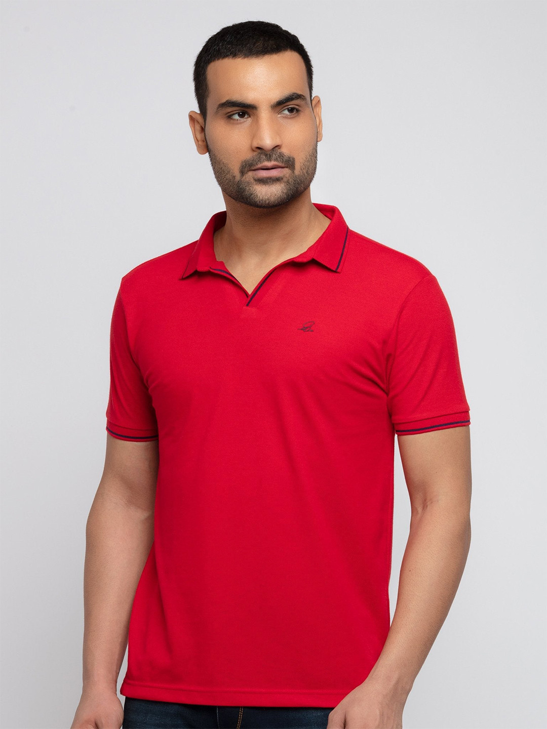 Status Quo Men Red Polo Collar Cotton T-shirt