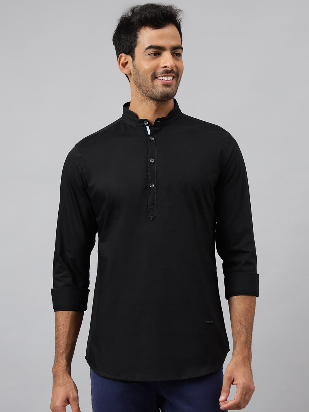 MR BUTTON Men Black Cotton Kurta