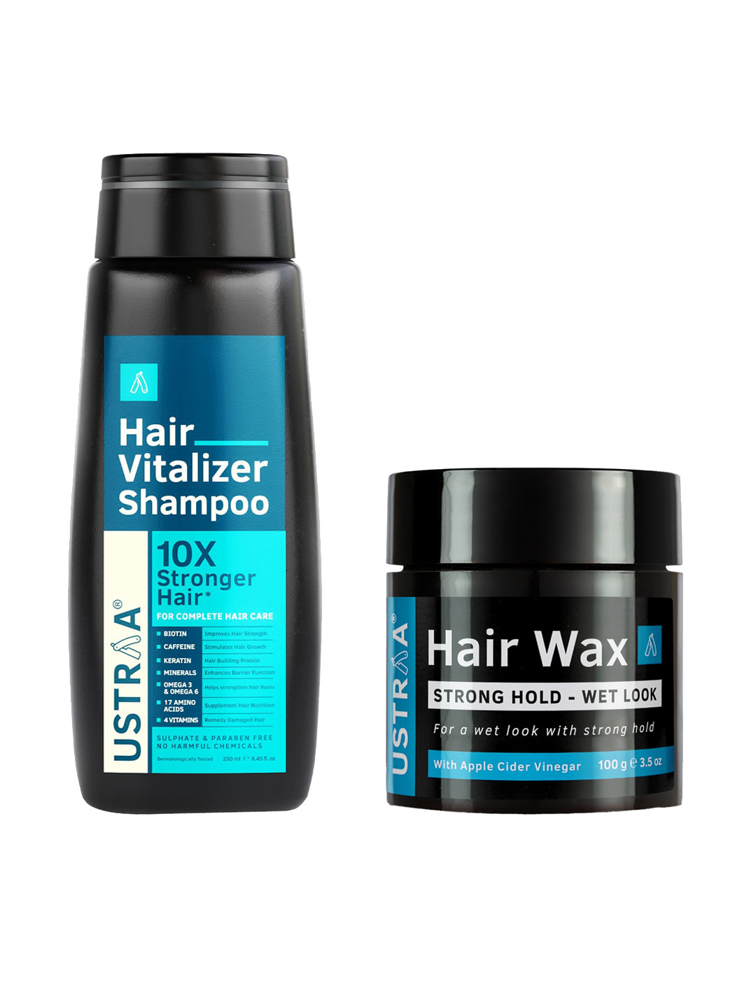 Ustraa Set of Vitalizer Shampoo 250 ml & Strong Hold Wet Look Hair Wax 100 g