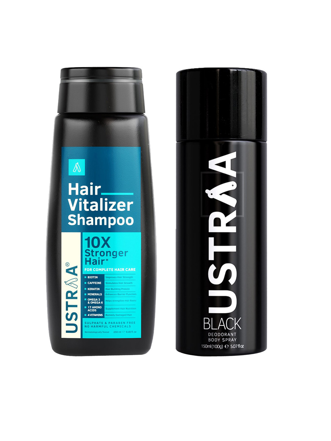 Ustraa Set of Vitalizer Shampoo 250 ml & Black Deodorant 150 ml