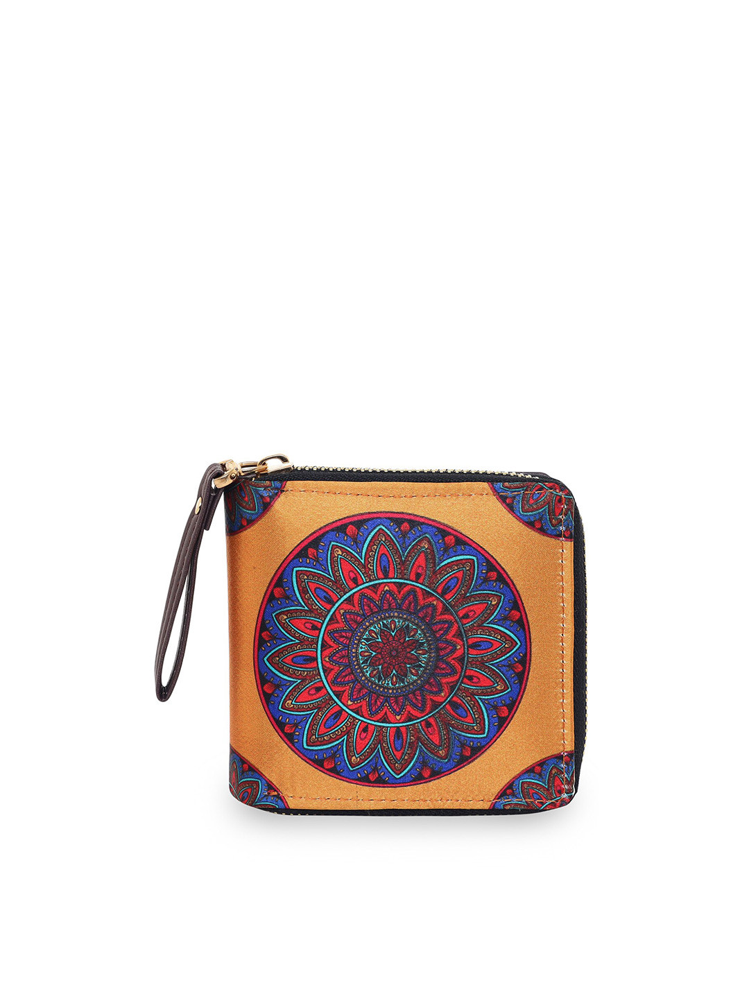 Sabhyata Women Orange & Blue Ethnic Motifs Printed Two Fold Wallet