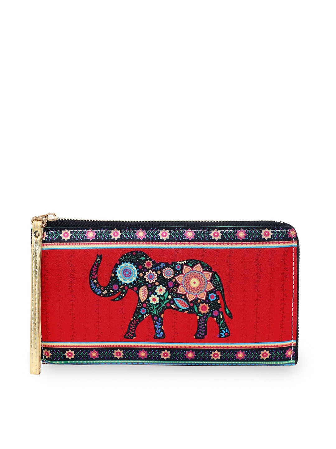 Sabhyata Women Red & Black Abstract Printed Zip Around Wallet