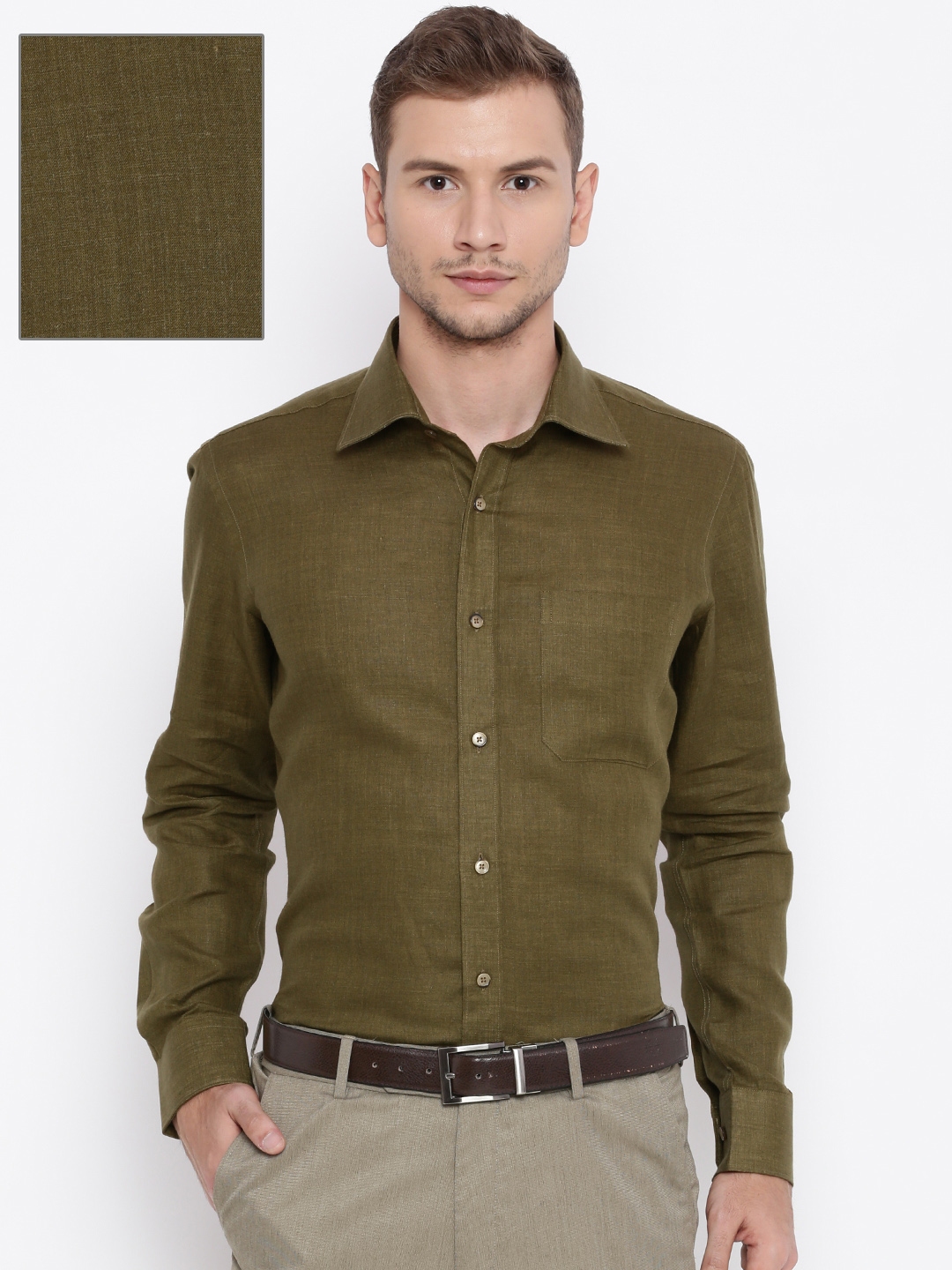 Buy Raymond Men Olive Green Contemporary Regular Fit Linen Formal Shirt -  Shirts For Men 1796125 | Myntra