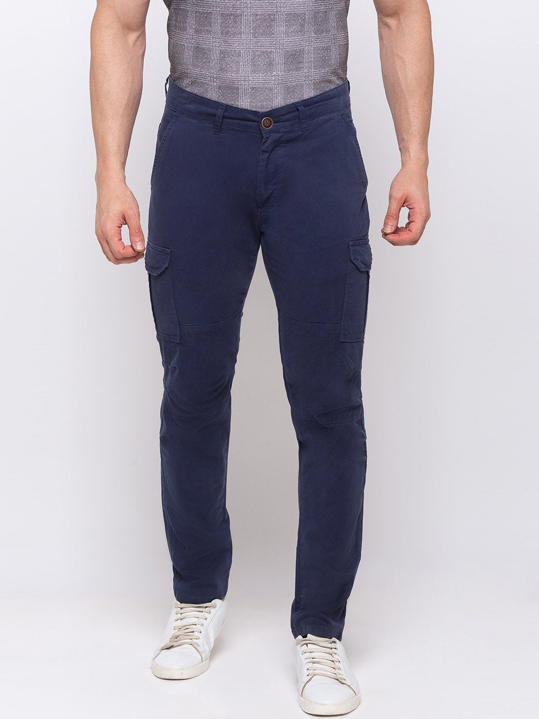 Status Quo Men Navy Blue Classic Cargos Trousers