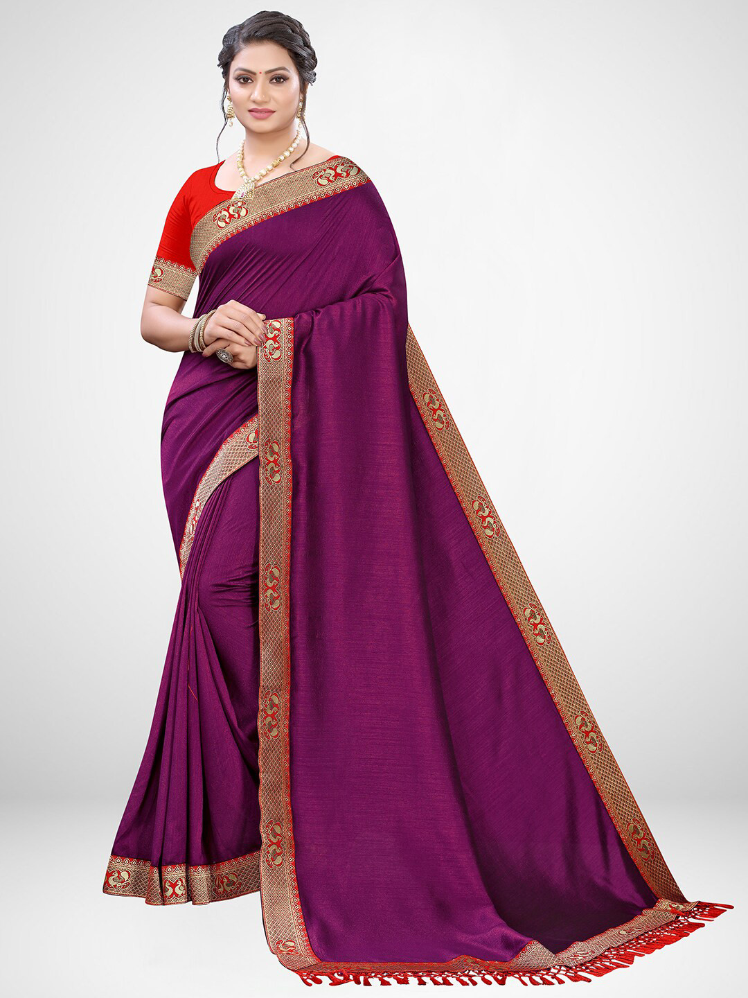 KALINI Burgundy & Red Silk Blend Saree