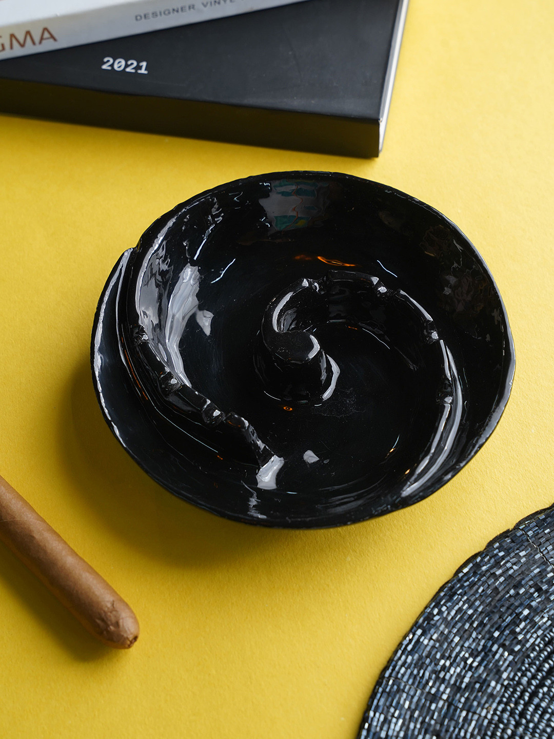 Folkstorys Black Nightangle Meena Spiral Metal Ashtray