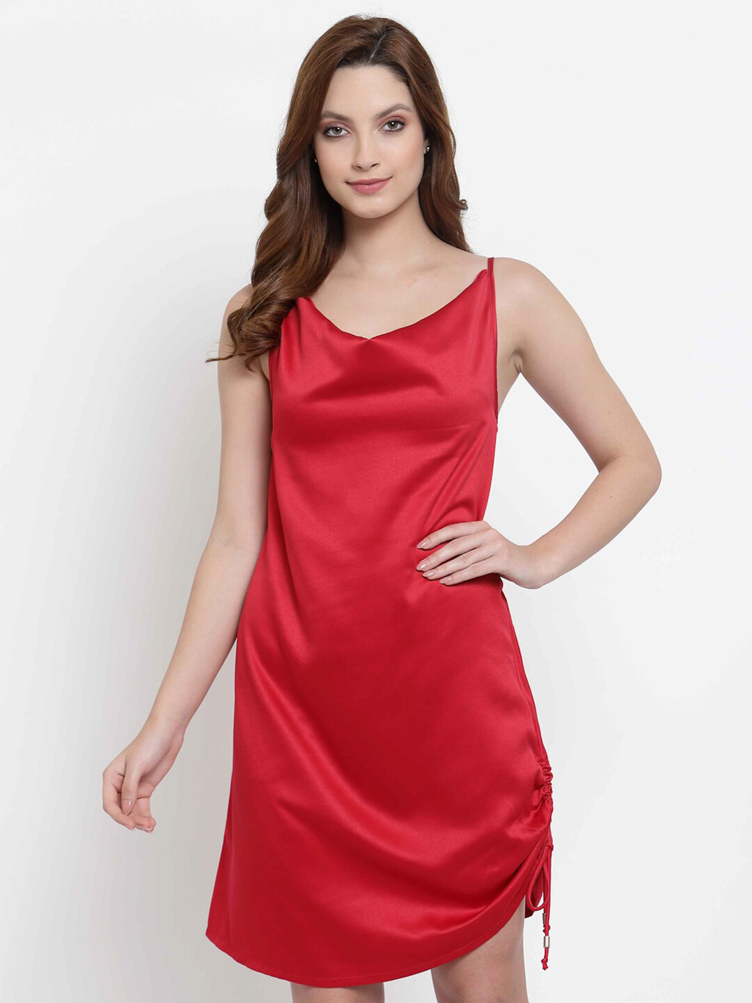 NEUDIS Women Red Solid Satin Baby Doll