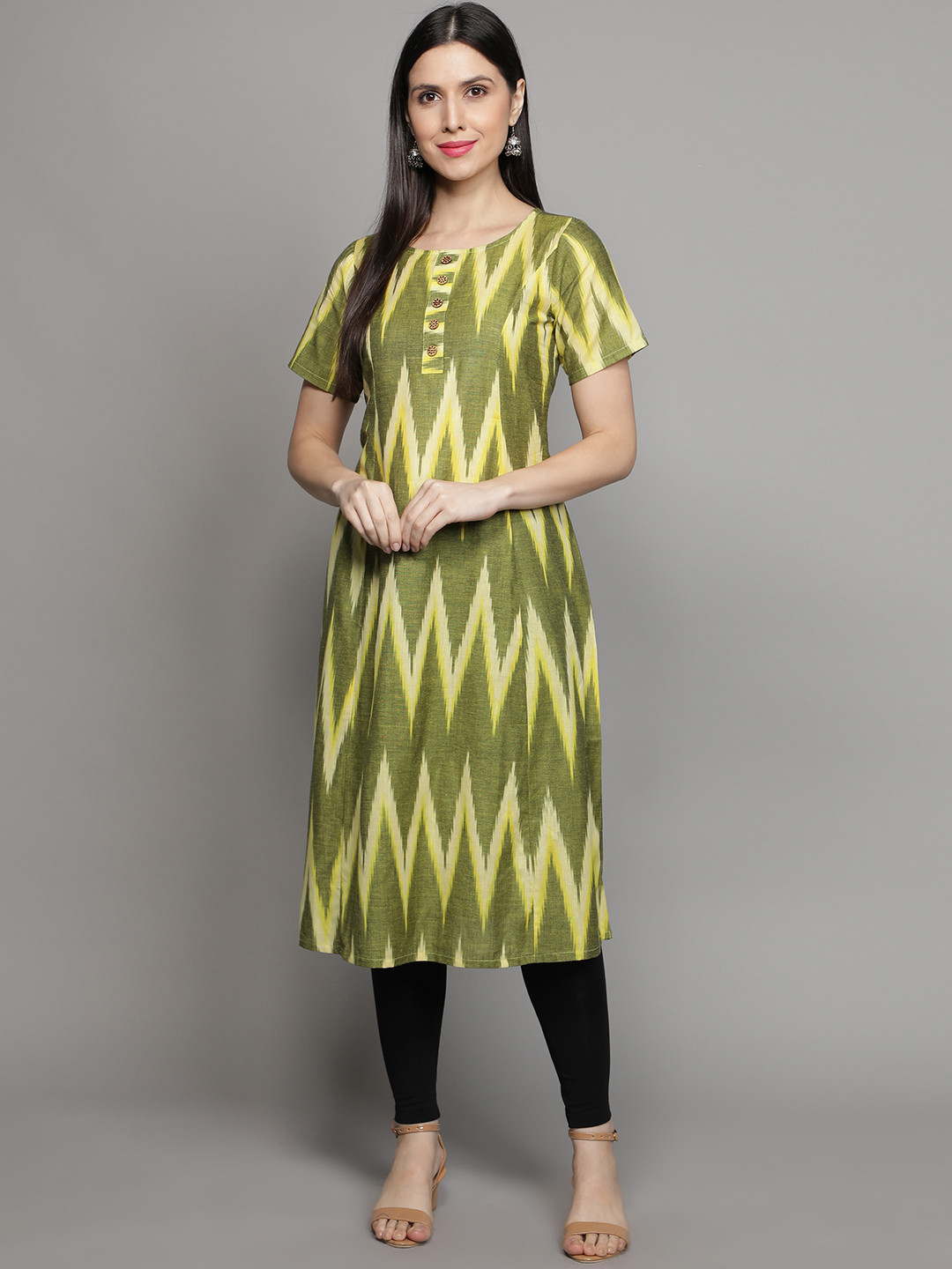 Cot'N Soft Women Green Printed Ikat Cotton Kurta