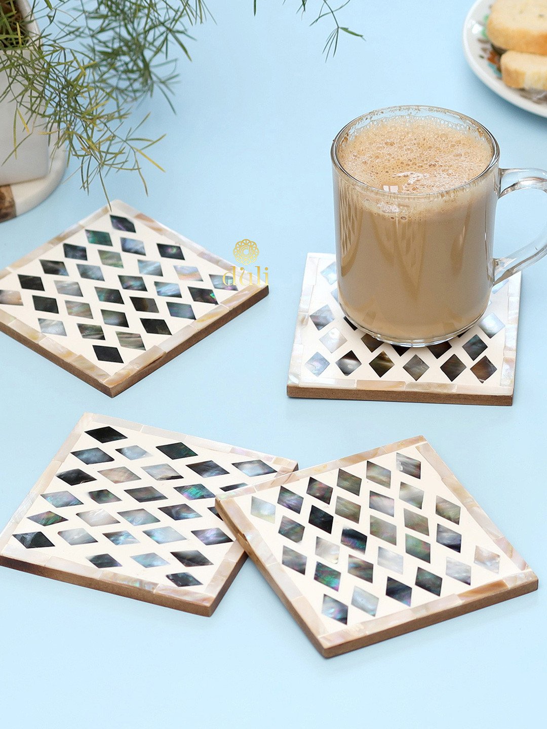 DULI Set Of 4 Off White Square Coasters