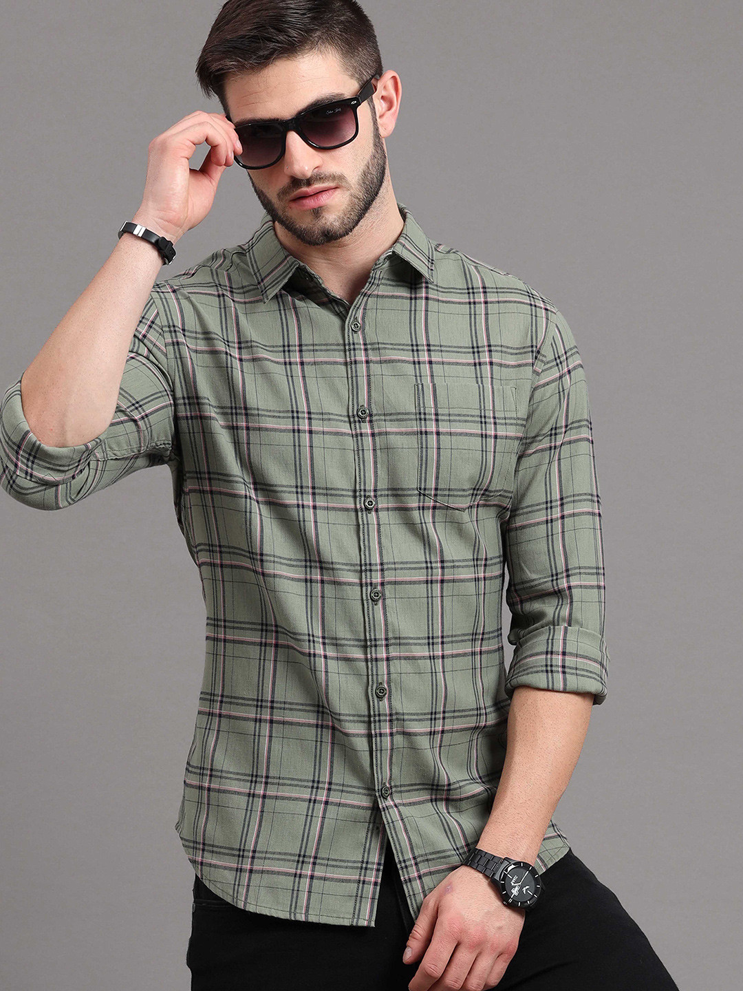 SUBCULTURE WOOL CHECK SHIRT / GREEN 3 WOOL CHECK SHIRT / BLUE